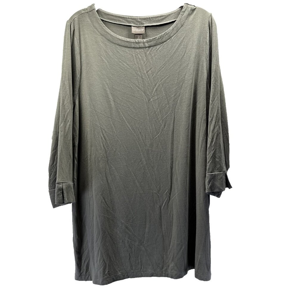 Chicos Women's Tunic Top Size Large Solid Moss Green 3/4 Sleeve Soft Stretch